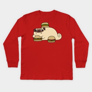 Pug Eating Burgers Kids Long Sleeve T-Shirt